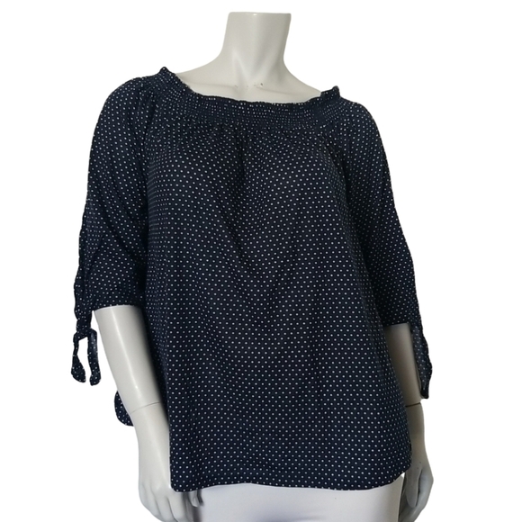 Eden & Oliva SZ Small Top Blue White Polka Dot On or Off the Shoulder Nautical - Picture 1 of 10